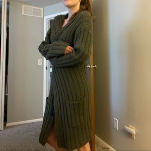 Express Long Moss Green Sweater with Hood